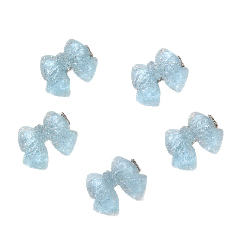 Natural Style Bow-Shaped Resin Hair Clip Set for Kids with Ruffled and Mesh Details Duckbill Hair Clips Princess Collection
