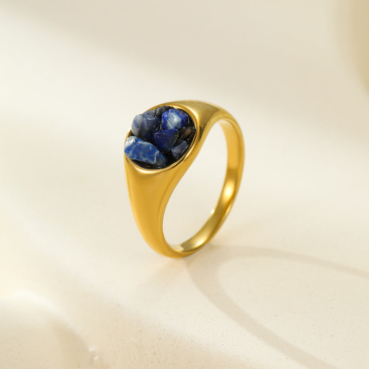 Anello geometrico da donna in acciaio inossidabile placcato oro 18 carati con intarsio in pietra naturale