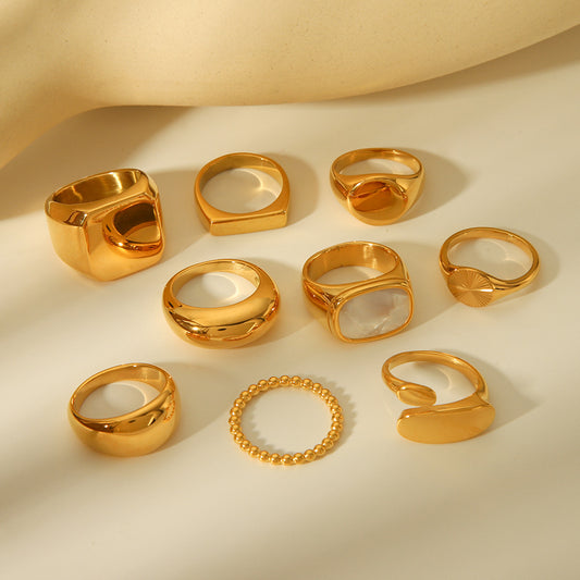 Geometric Titanium Steel Ring with Gold Plating for Women Fashionable and Fade-Resistant Band