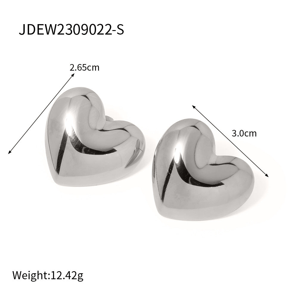Pendientes de acero inoxidable minimalistas con forma de corazón y acabado chapado para mujer