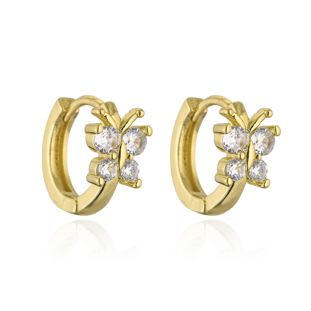 Orecchini a farfalla floreale geometrica minimalista in rame con placcatura in oro 18K e dettagli in zircone