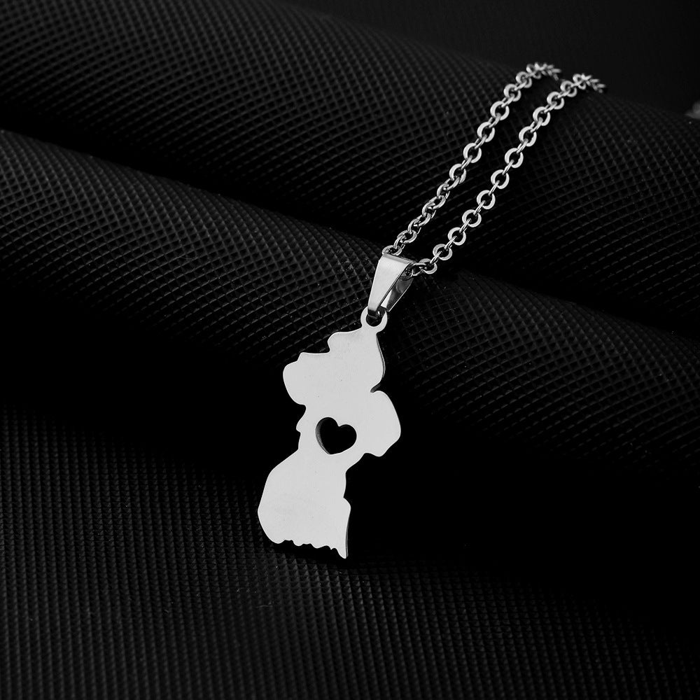 Collar con Colgante Geométrico Étnico en Acero Inoxidable con Dije de Acero de Titanio y Acabado Galvanizado en Cadena Tipo O para Uso Unisex