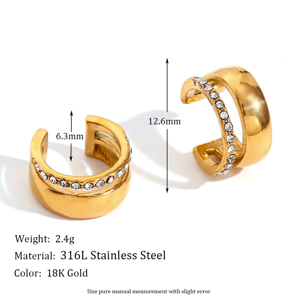 Pendientes de clip de acero inoxidable geométricos minimalistas con baño de oro de 18 quilates y diseño en forma de C con microincrustaciones para mujer