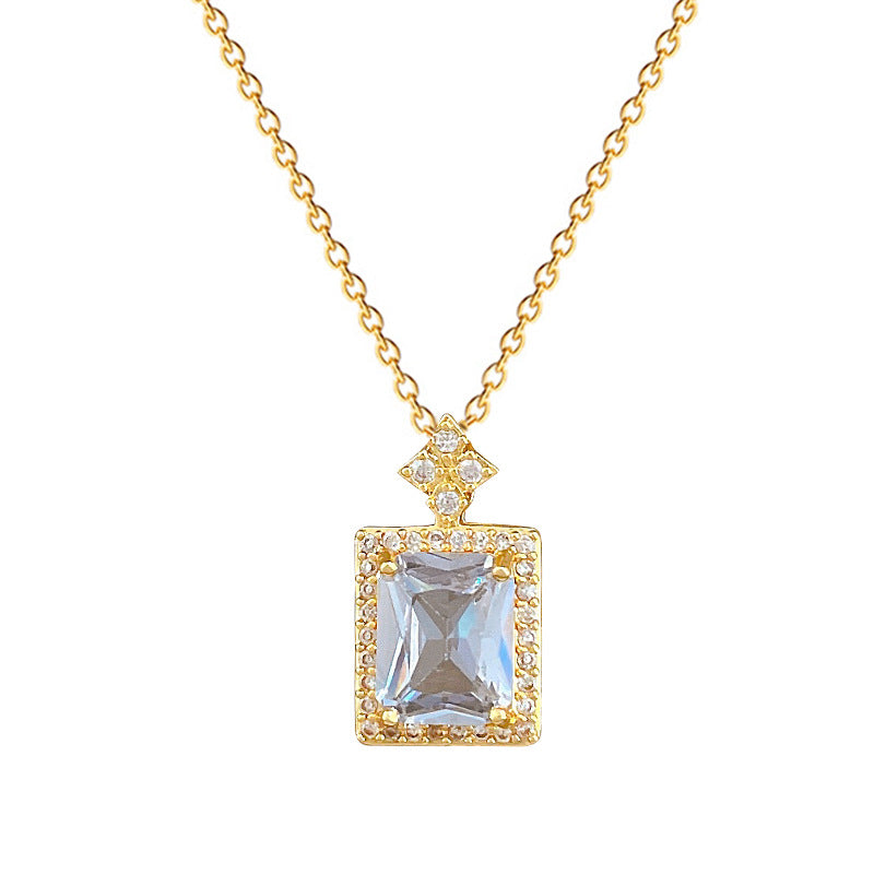 Sweet Full Cubic Zirconia Square Geometric Titanium Steel Necklace for Unisex