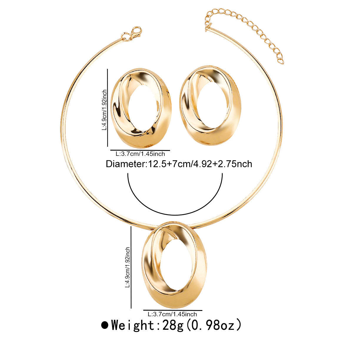 Set Collana con Pendente Geometrico Minimalista e Orecchini in Lega con Finitura Galvanica da Donna