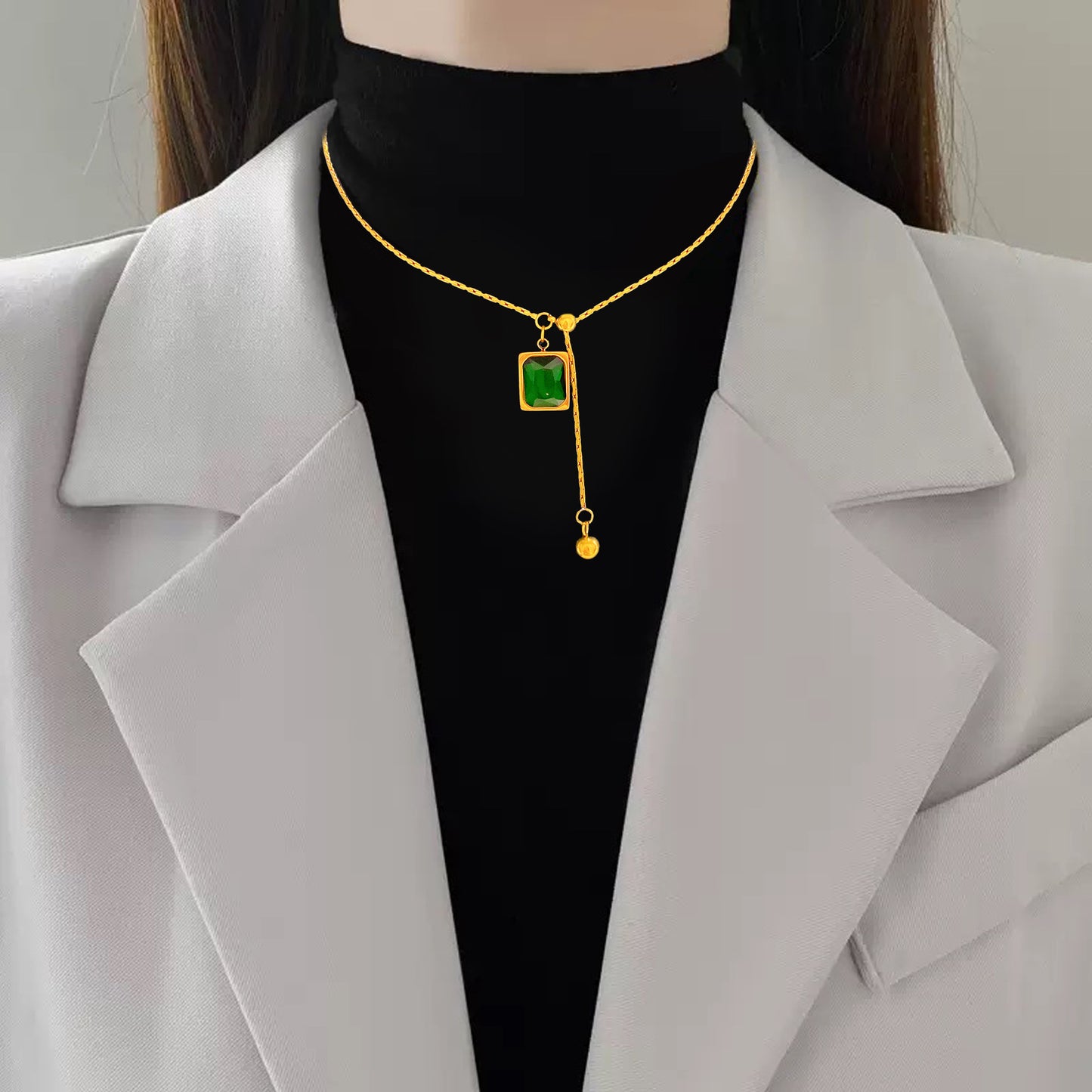 Sweet Sporty Square Heart Floral Cubic Zirconia Plated Titanium Steel Necklace with Brass Pendant