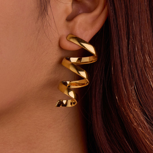 Minimalist Retro Spiral Geometric Stainless Steel Ear Studs for Women with Plated Finish