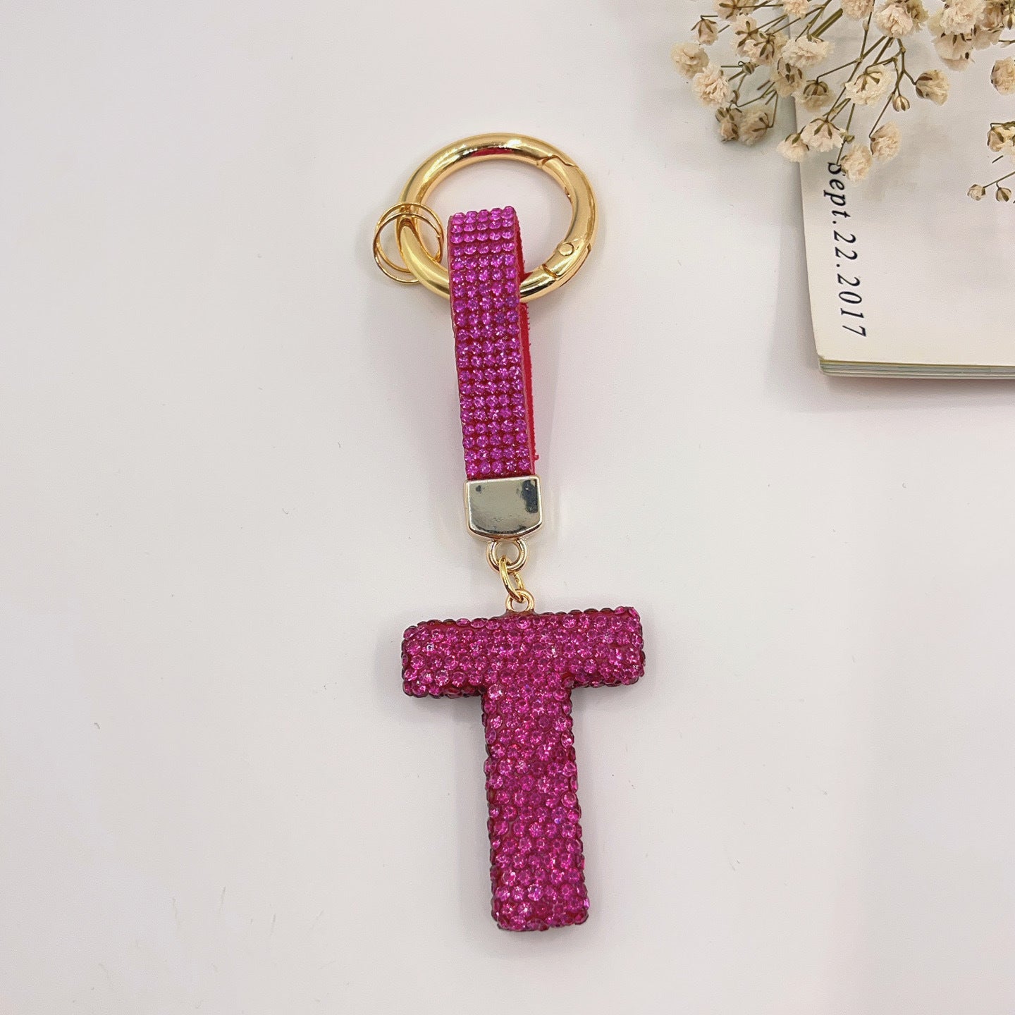 Sweet Rhinestone Inlay Letter Resin Keychain Charm Bar