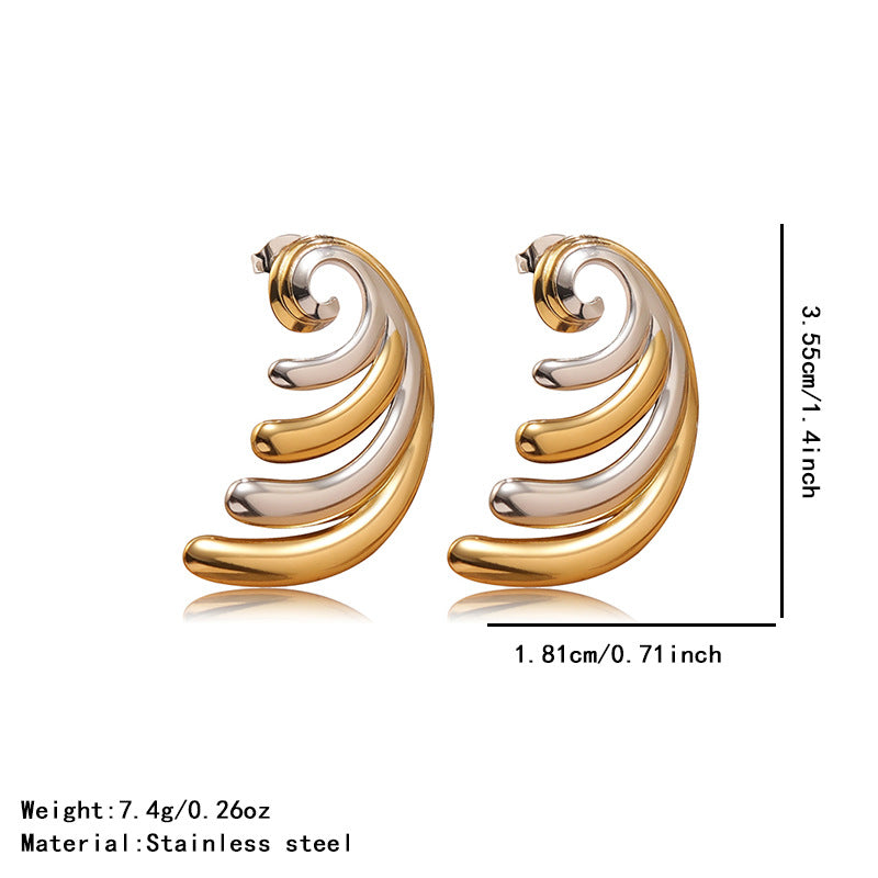 Luxury Casual Geometric Gold Plated Stainless Steel Earrings Two-Tone Design for Women