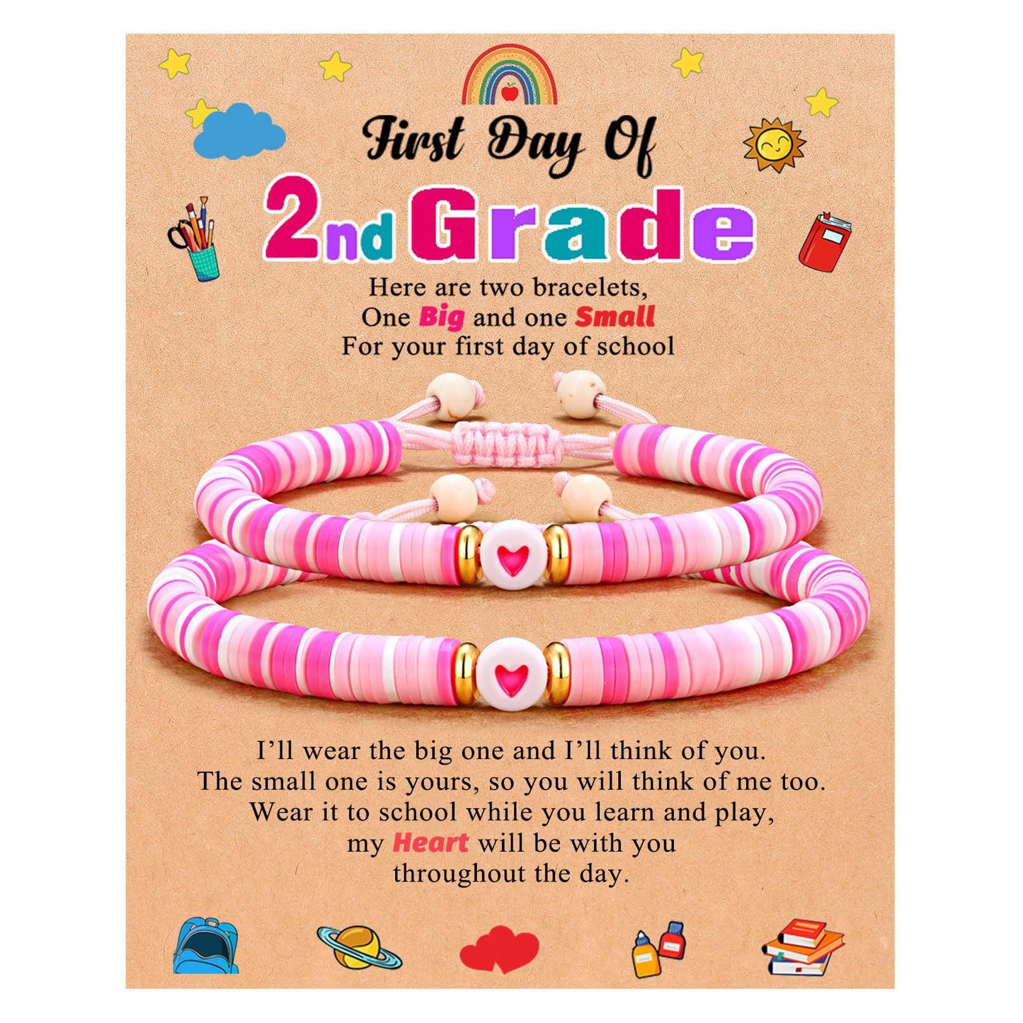 Sweet Geometric Heart Resin Beaded Bracelet Set Unisex Handmade Colorful Soft Clay Jewelry