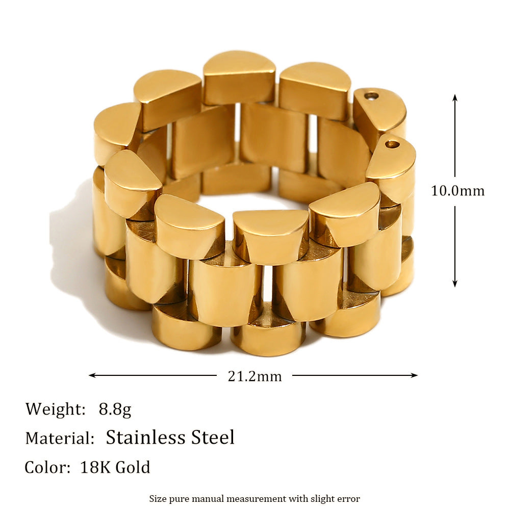 Minimalist Geometric Stainless Steel Plated 18K Gold Ring Bracelet for Women