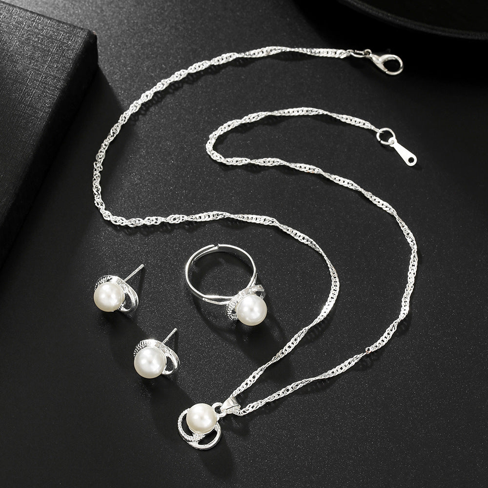 Gold Plated Geometric Rhinestone Jewelry Set with Ball Chain for Women