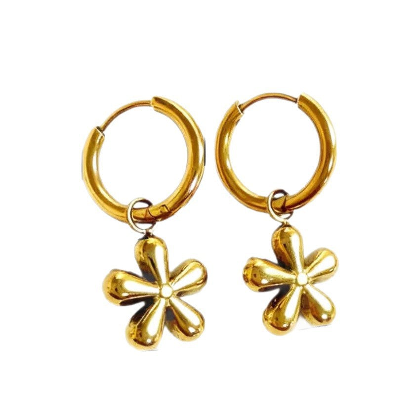 Minimalist Luxury Floral Geometric Plated Stainless Steel Earrings for Women