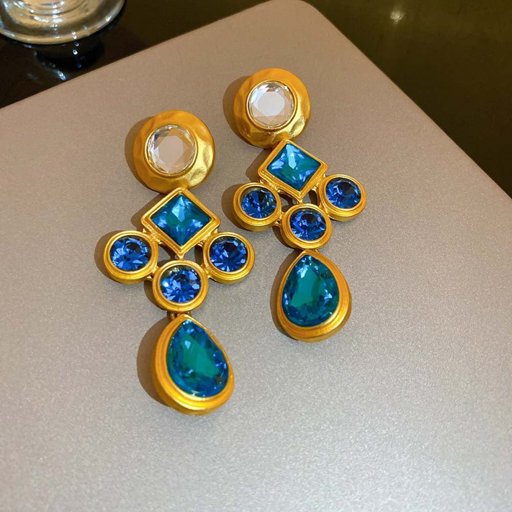 Vintage-Style Dripping Water Drop and Geometric Earrings in Alloy with Rhinestone Inlay for Women