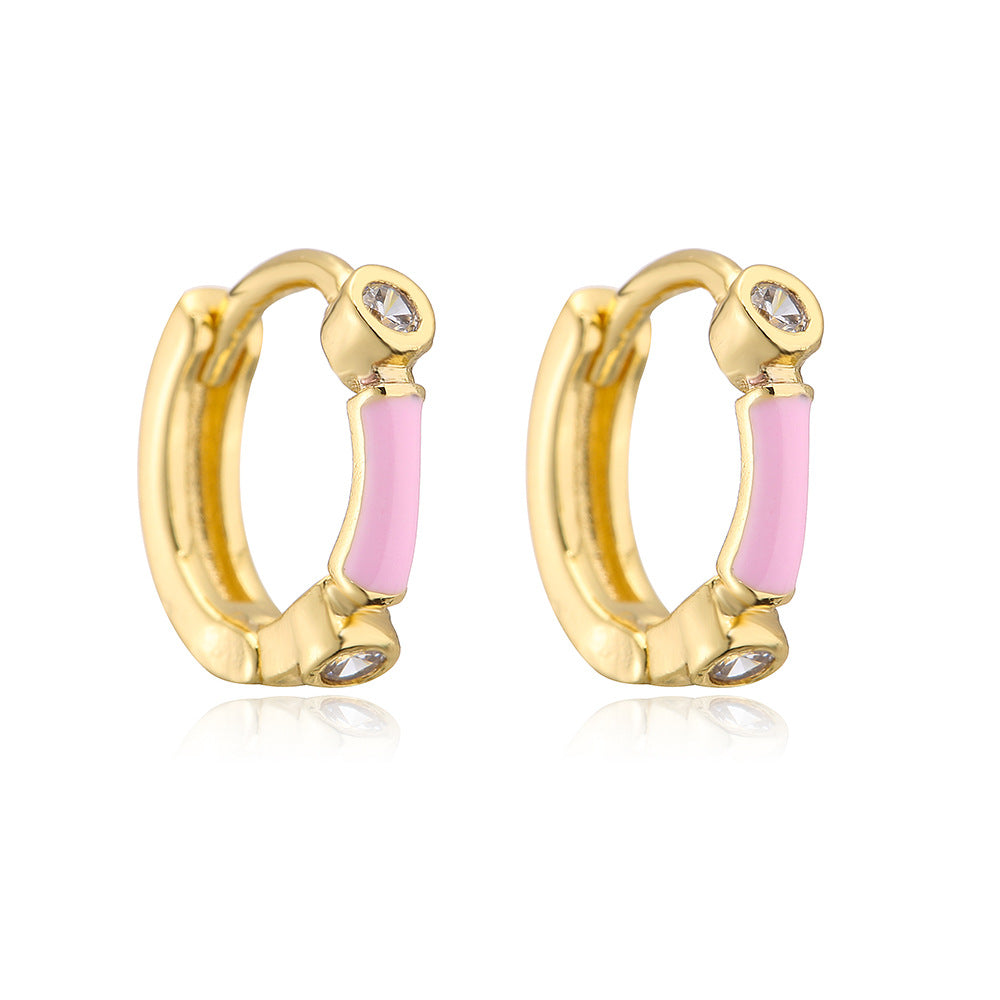 Orecchini Minimalisti Geometrici in Rame con Placcatura in Oro 18K e Finitura a Smalto da Donna