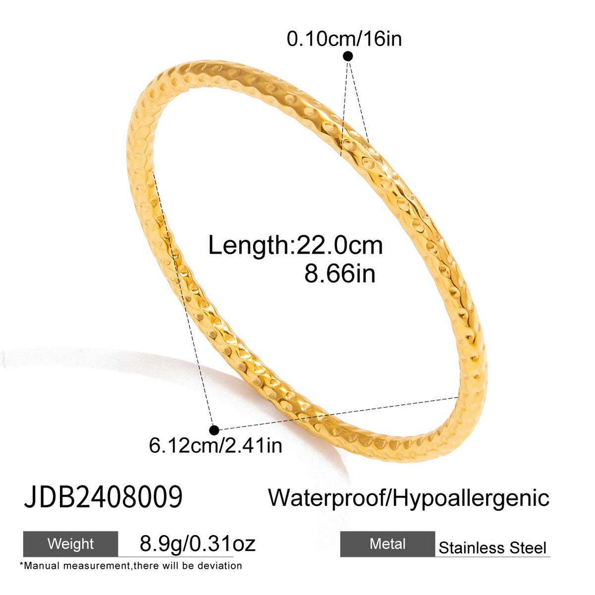 Bracciale Minimalista in Acciaio Inox Titanio con Placcatura in Oro 18K, Design Geometrico Rotondo, Accessorio Moda Leggero di Lusso