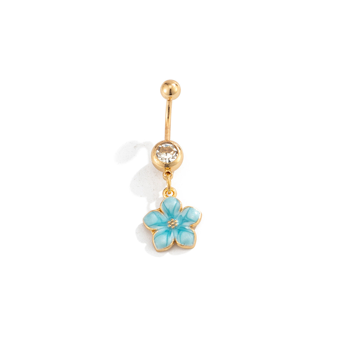Sweet Floral Rhinestone Inlay Drip Oil Plated Stainless Steel Belly Button Ring
