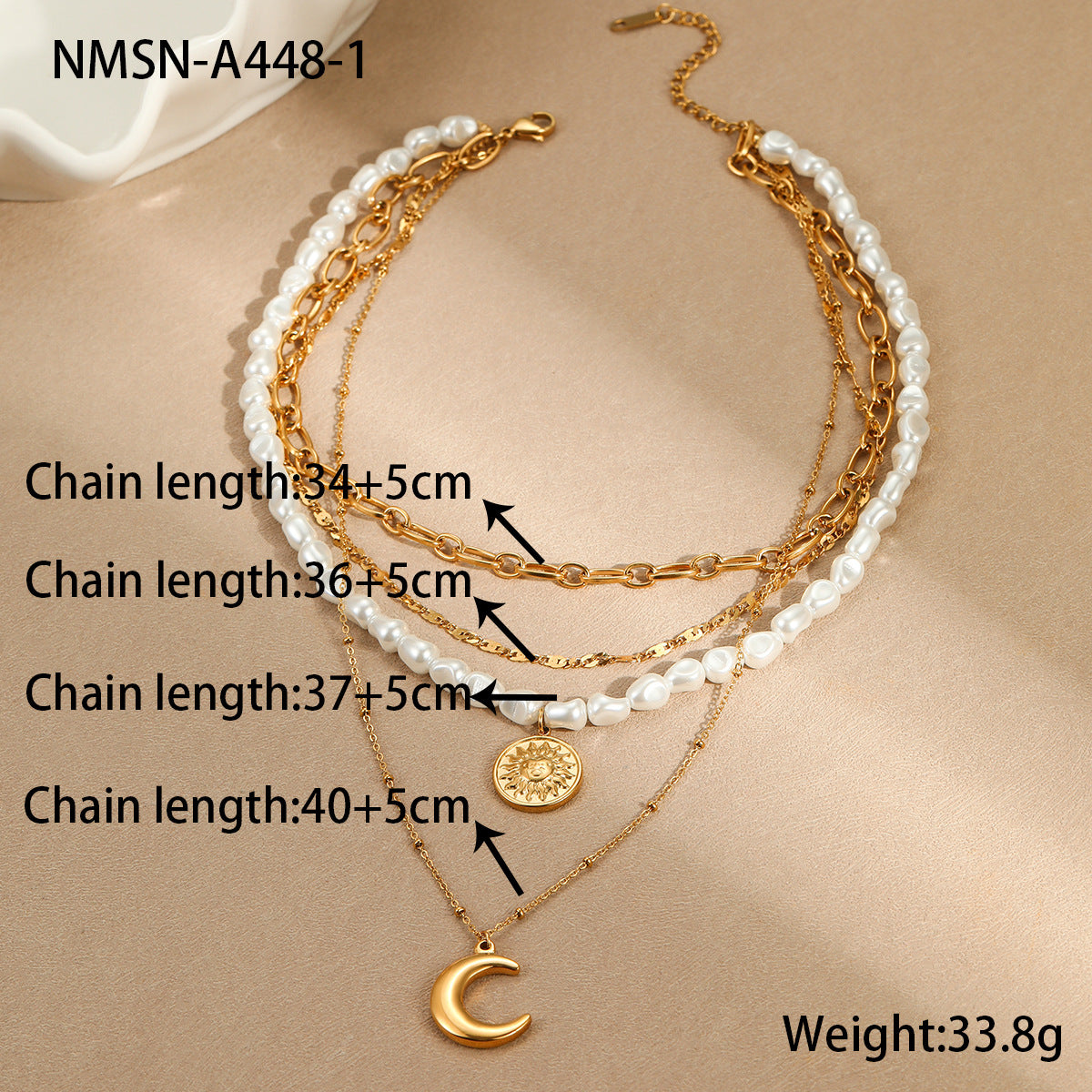 Elegante collar de perlas barrocas en capas para mujer, cadena de clavícula de acero inoxidable con diseño geométrico y acabado galvanizado.