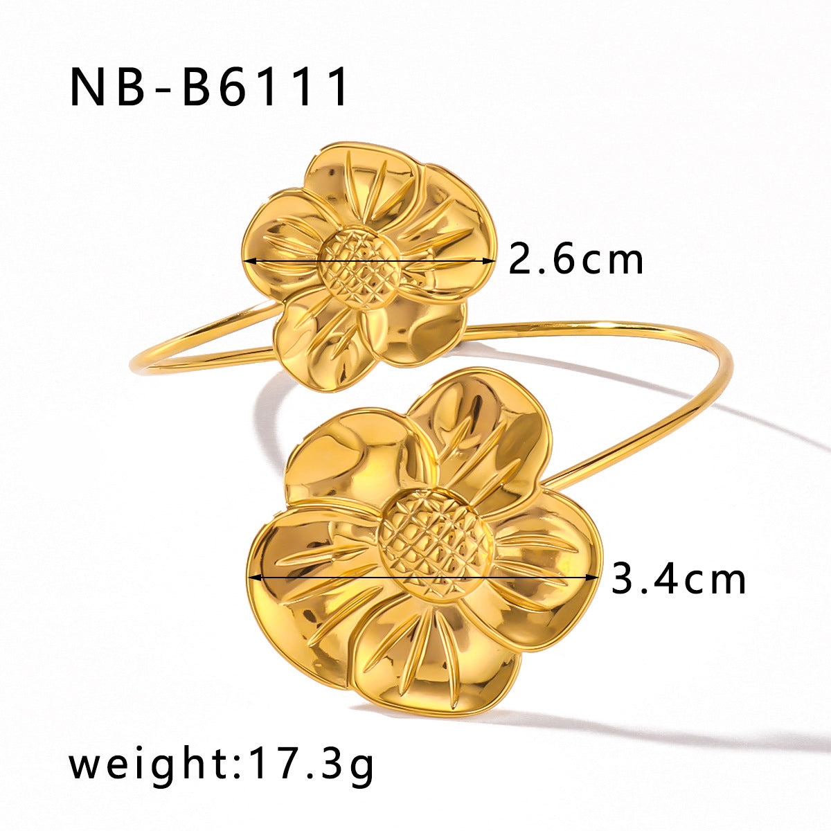Bracciale da donna in acciaio al titanio a forma di fiore con placcatura in oro 18 carati