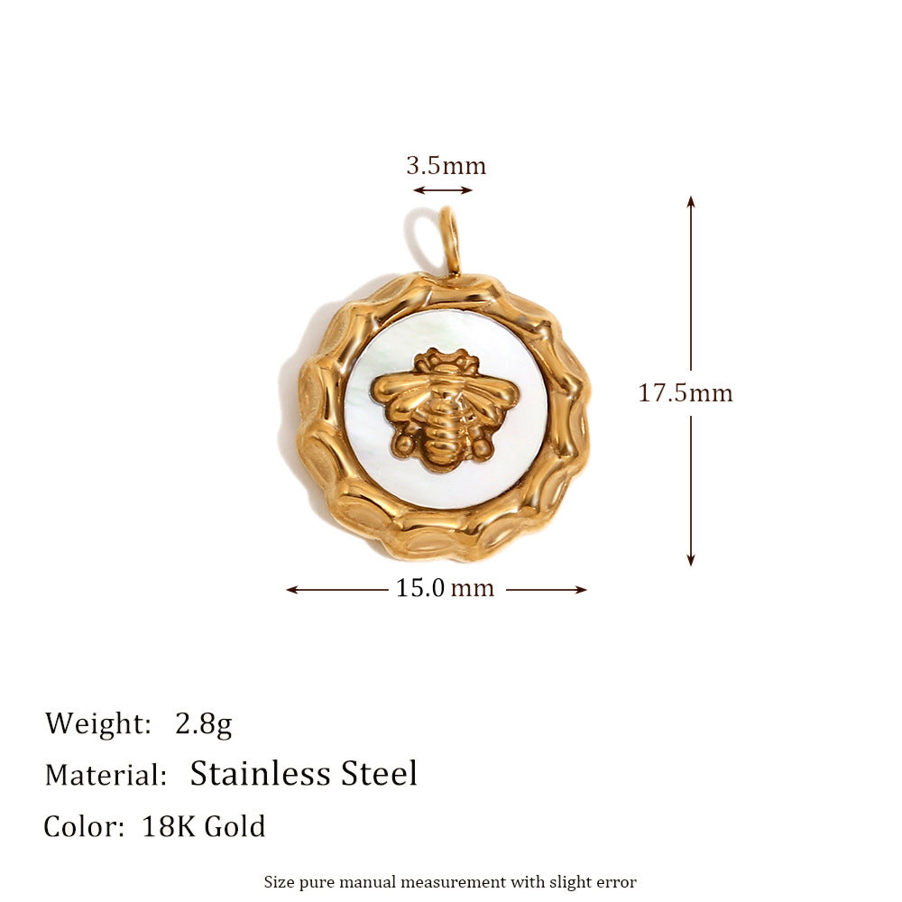 Vintage Geometric Four-Pointed Star Heart Pendant in Stainless Steel with 18K Gold Plating, Meteorite and Floral Bee Charms