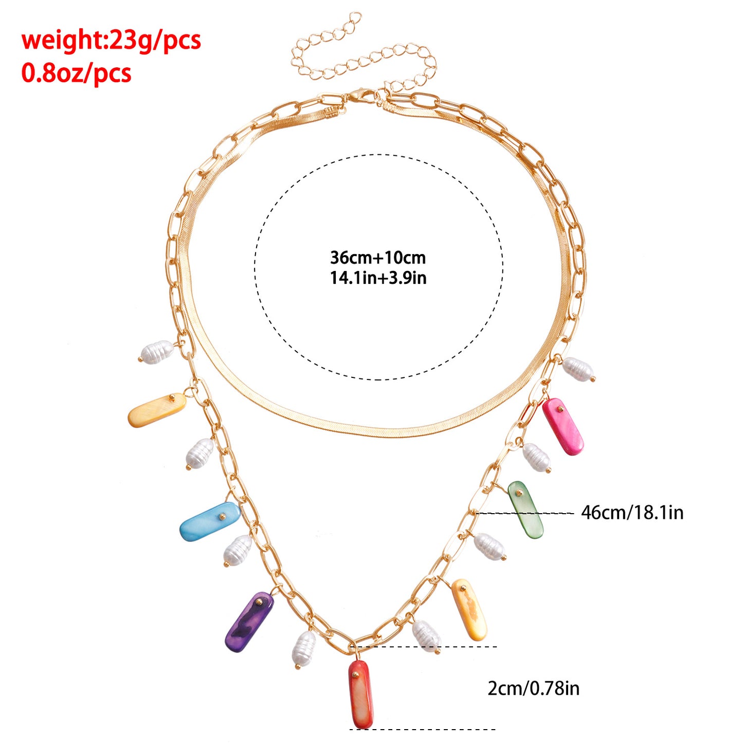 Collar Colgante de Estilo Geométrico para Mujer Hecho de Aleación con Acabado Chapado, Cadena de Clavícula Colorida Inspirada en Conchas