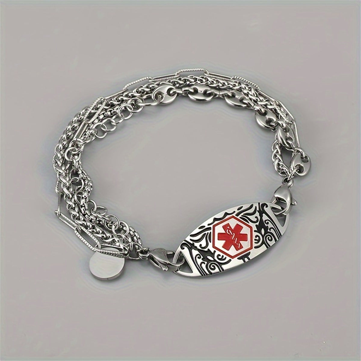 Polished Stainless Steel Geometric Medical ID Charm Bar Bracelet Unisex DIY