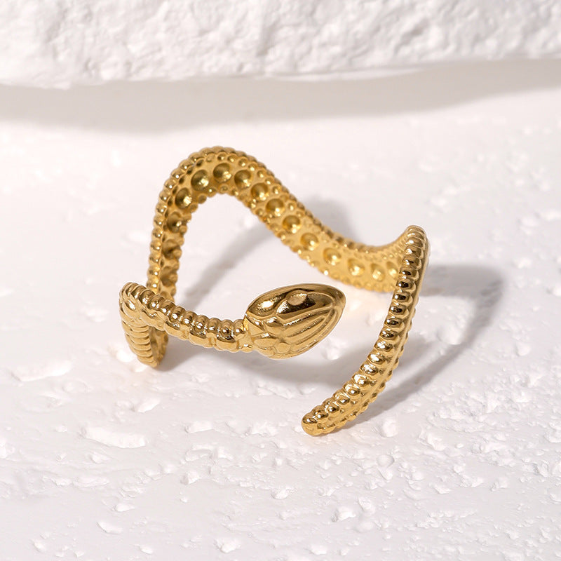 Minimalist 18K Gold Plated Stainless Steel Snake Open Ring for Women