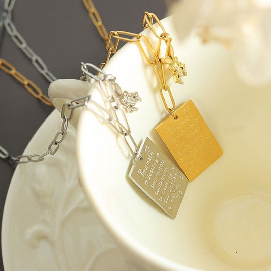 Rectangular Letter Rabbit Titanium Steel Plated Pendant Necklace for Unisex