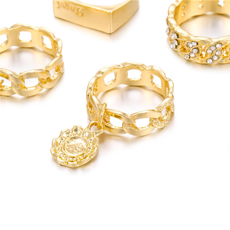 Minimalist Geometric Alloy Plated Ring with Rhinestone and Crystal Inlay for Unisex