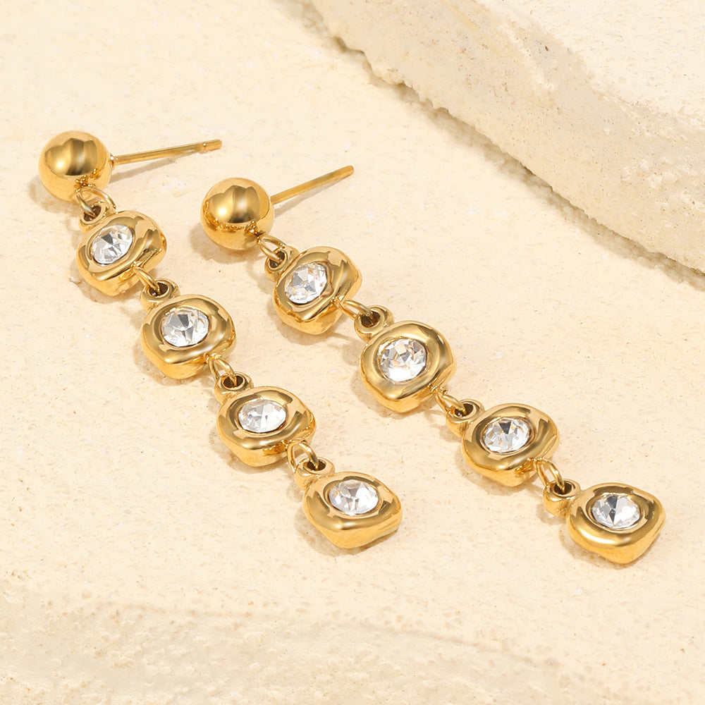 Elegant Minimalist Geometric Round Stainless Steel 18K Gold Plated Cubic Zirconia Drop Earrings for Women