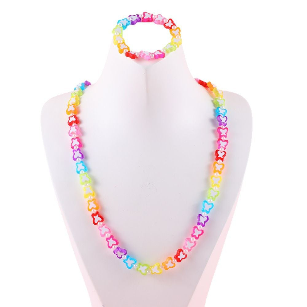 Dulce conjunto de collar acrílico con forma de mariposa para niñas, con cadena de cuentas, estilo princesa, joyería infantil