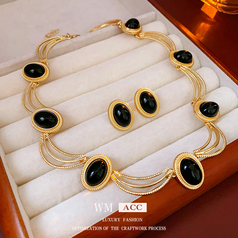 Vintage Oval Geometric Earrings in Alloy with Electroplated Finish for Women