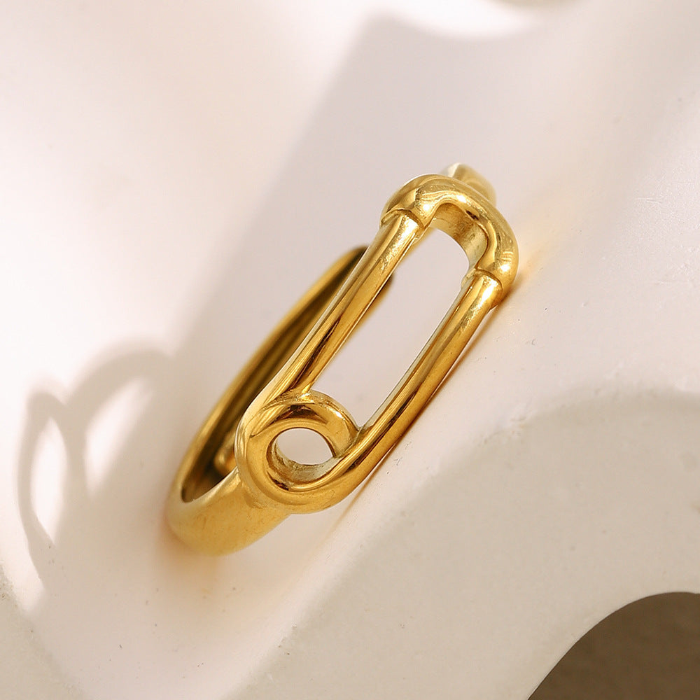 Minimalist Geometric Stainless Steel Ring with 18K Gold Plating for Women