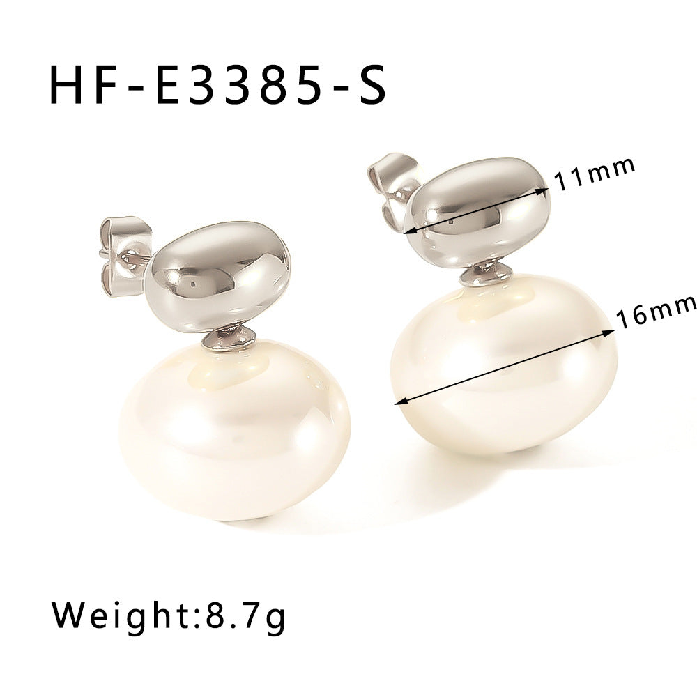 Minimalist Geometric Pearl Earrings in Gold-Plated Stainless Steel for Women with Elegant Sophisticated Look