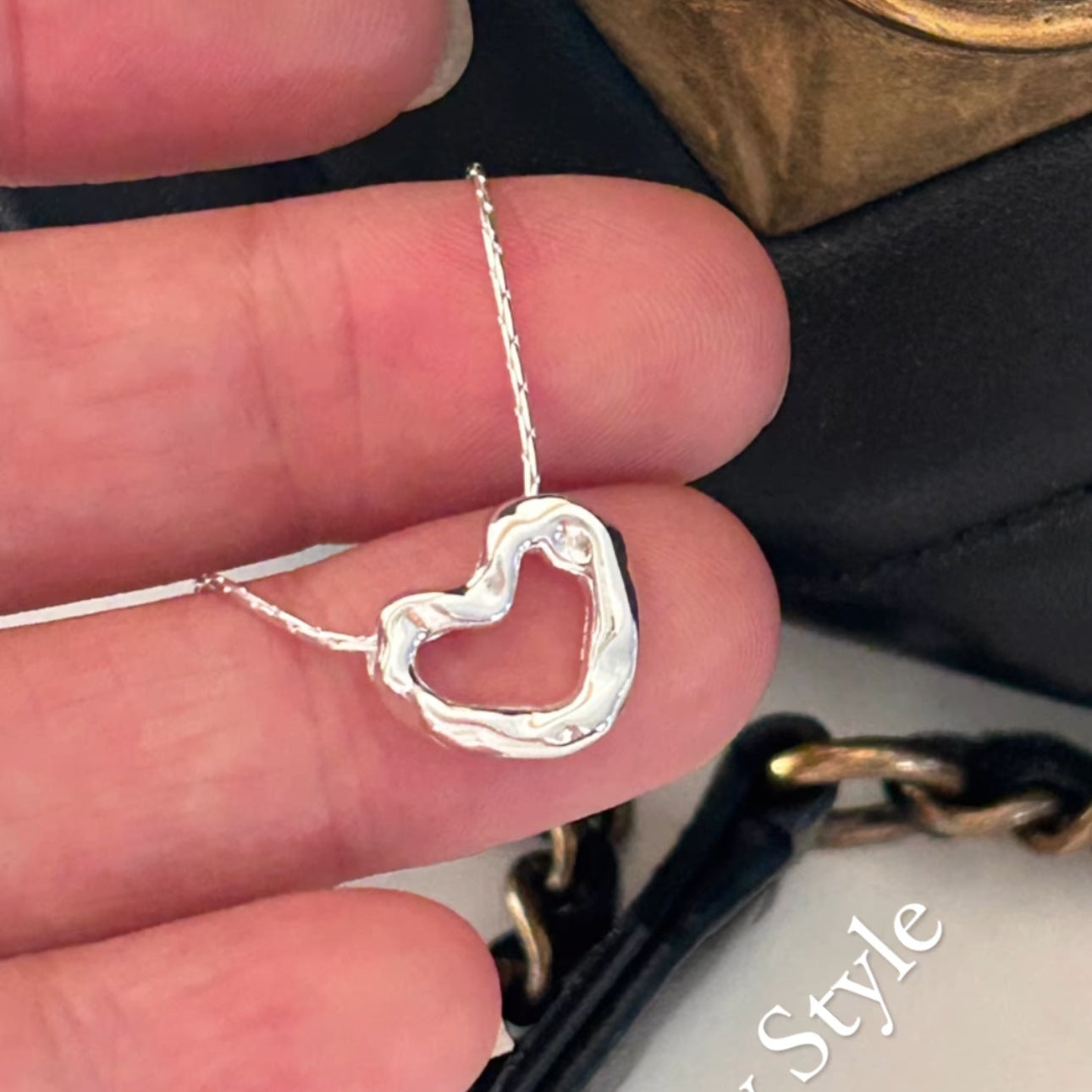 Minimalist Heart Letter Pendant Necklace in 925 Sterling Silver with Rhodium Plating on Snake Chain
