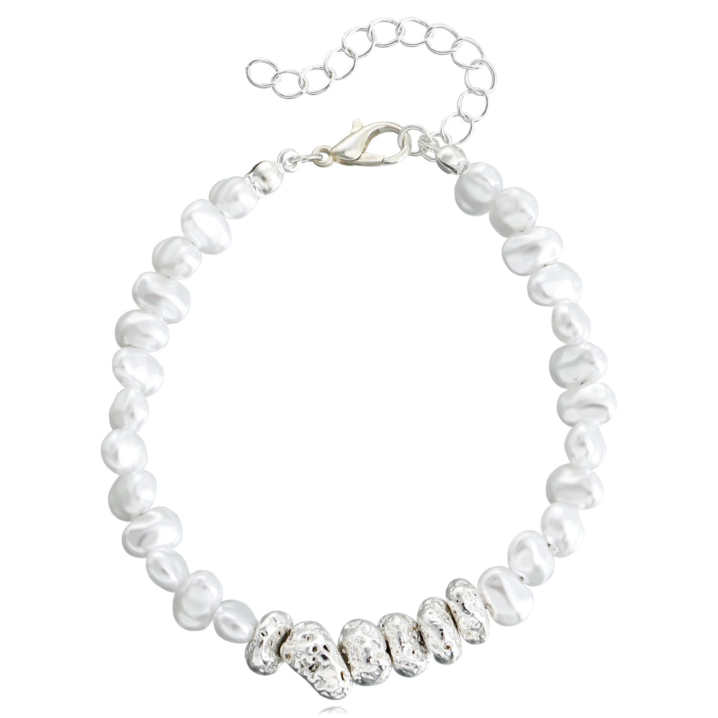 Geometric Fashion Bracelet for Women Made of Alloy with Plated Finish and Simulated Pearl Accents