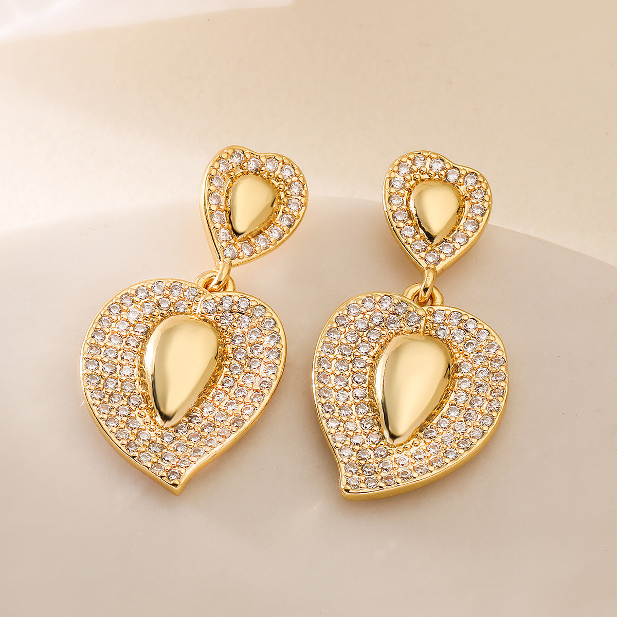 Minimalist Irregular Geometric Copper Earrings with 18K Gold Plating and Zircon Accent for Women