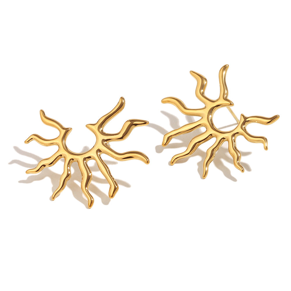 Minimalist Geometric Stainless Steel 18K Gold Plated Sun Ray Earrings for Women