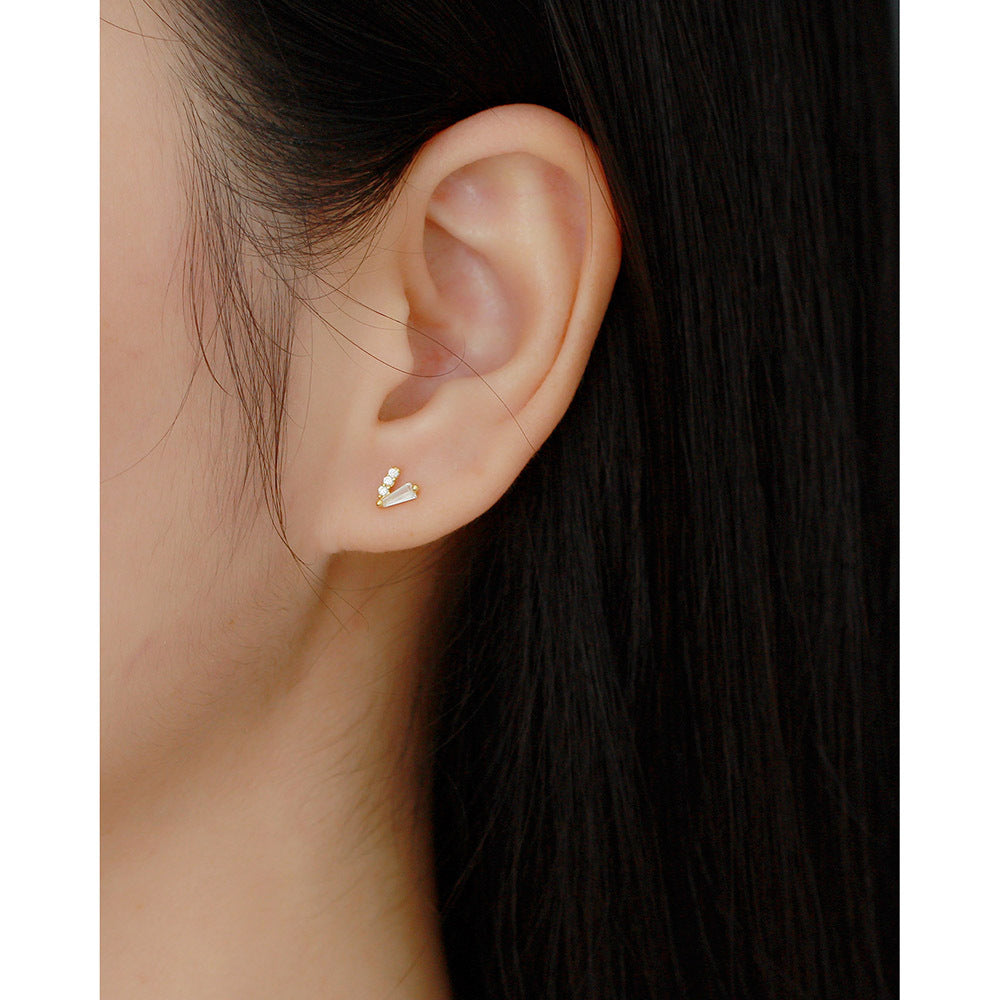 925 Sterling Silver Geometric V-Shaped Plated Cubic Zirconia Screw Back Cartilage Earring