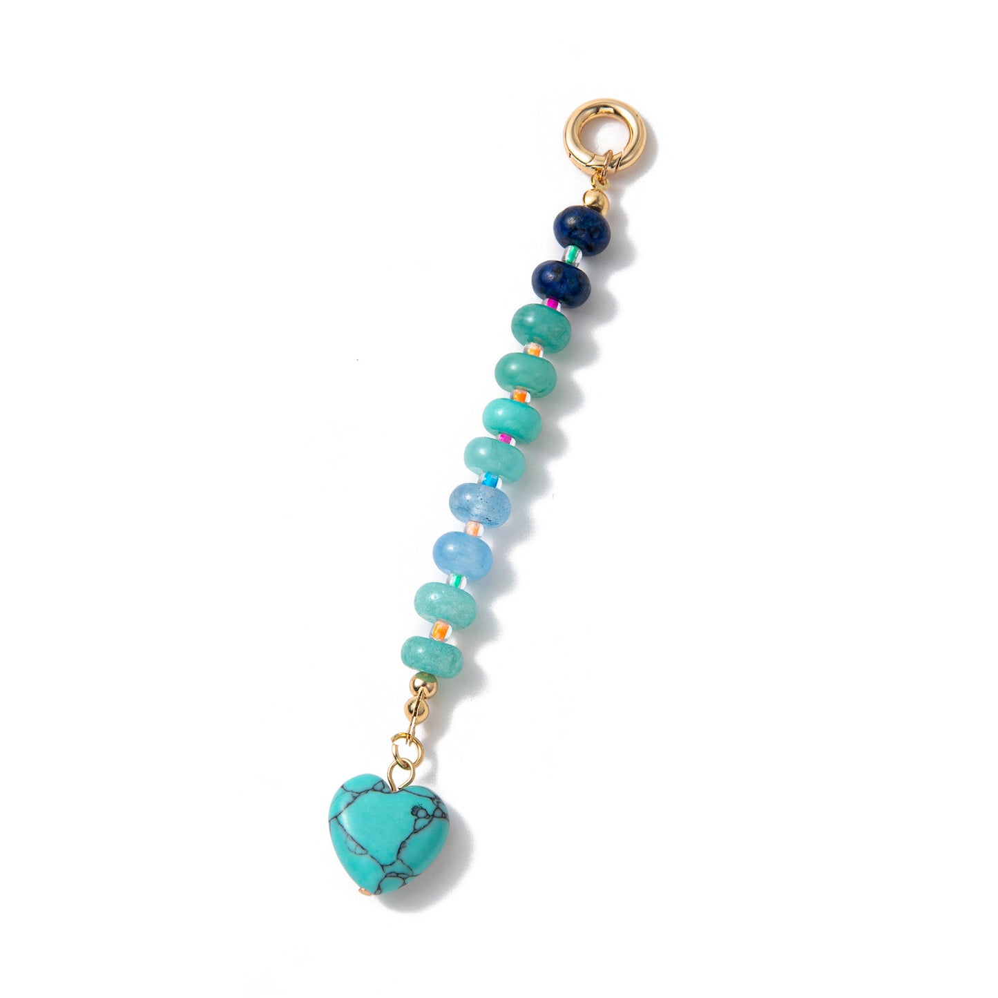 Sweet Heart Geometric Titanium Steel Plated Bag Charm Bar with Colorful Beads and Keychain