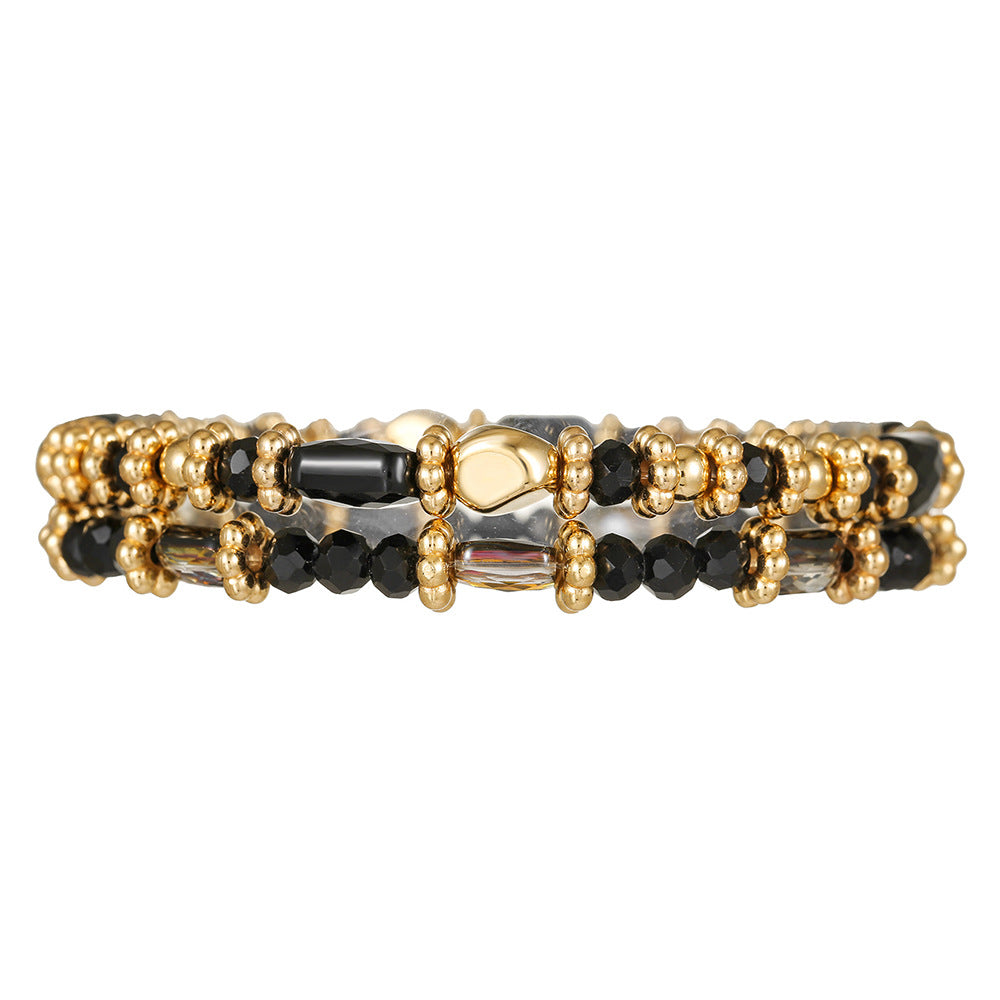 Bohemian Geometric Faceted Glass Bead Stretch Bracelet Set