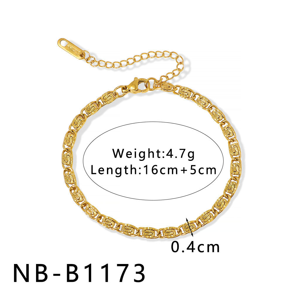 INS Style Geometric and Letter-Shaped Titanium Steel Stainless Steel Bracelet with 18K Gold Plating for Couples