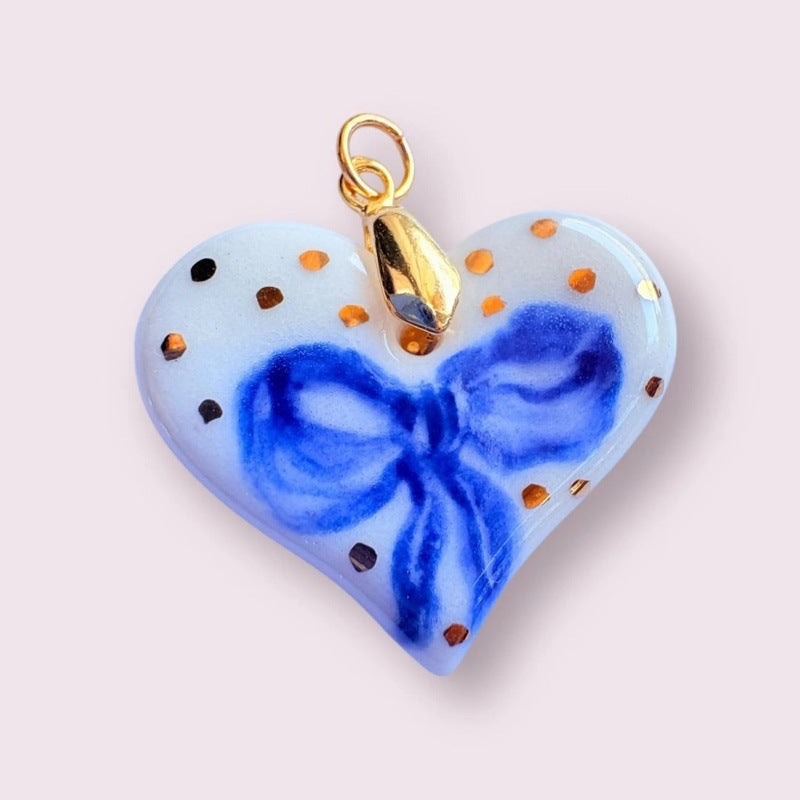 Sweet 14K Gold Plated Brass Heart Pendant Stainless Steel Cable Chain Necklace Charm Bar