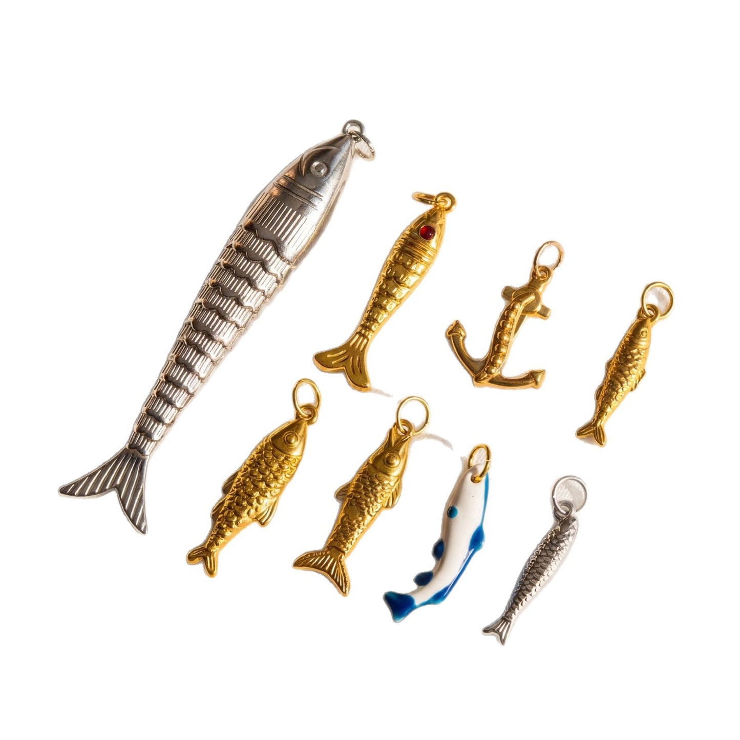 Vintage 18K Gold Plated Stainless Steel Marine Life DIY Charm Bar Pendant with Red Eye PVD Coating
