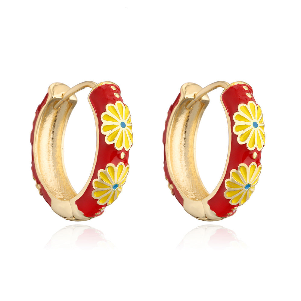 Retro Geometric Copper Earrings with Gold Plating for Women Candy-Colored Enamel Finish