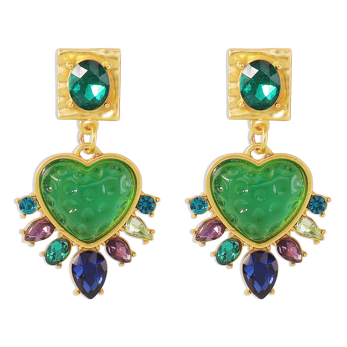Pendientes de resina con incrustaciones de diamantes de imitación y baño de oro, estilo geométrico retro de Hong Kong para mujer