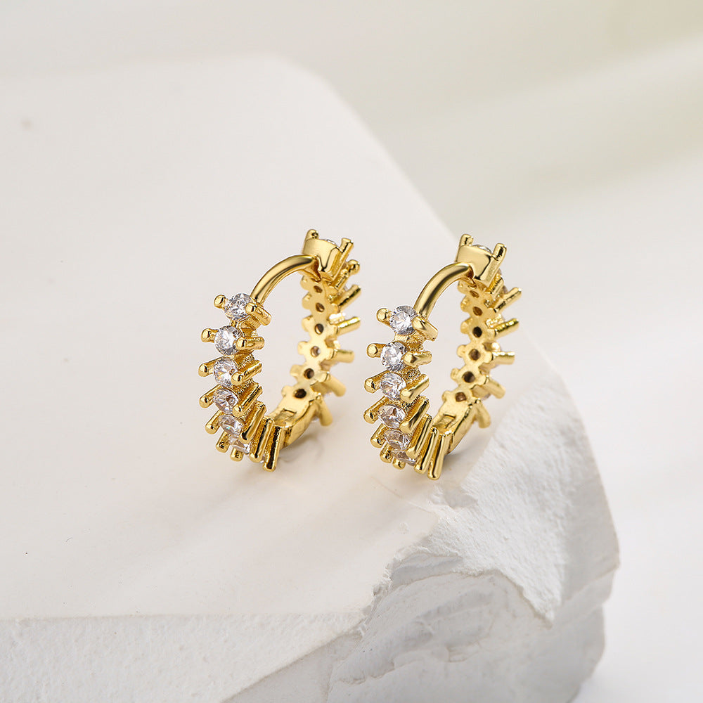 Minimalist Geometric Copper Hoop Earrings with 18K Gold Plating and Micro-Pave Zirconia for Women