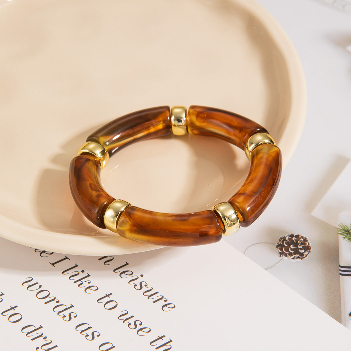 Vintage Polished Acrylic Bracelet with Marble Texture