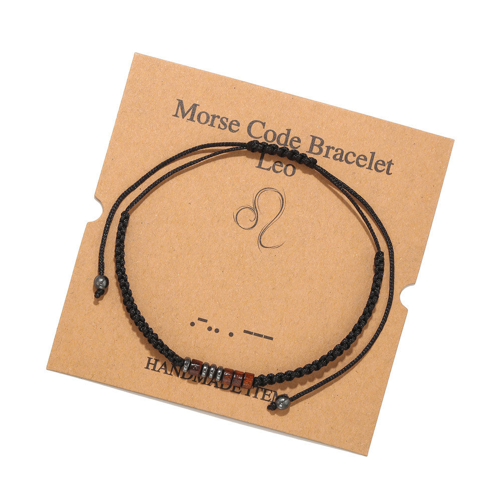 Morse Code Zodiac Wood Beaded Bracelet Round Geometric Unisex