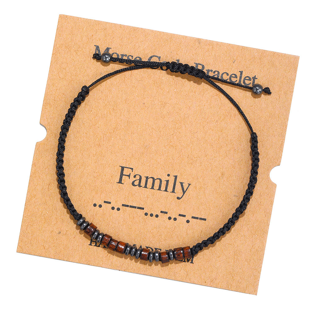 Morse Code Letter Number Wood Bracelet for Unisex